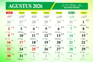 Kalender Agustus 2026 Lengkap dengan Tanggal Merah, Hari Libur, Kalender Jawa, Bali, dan Hijriah